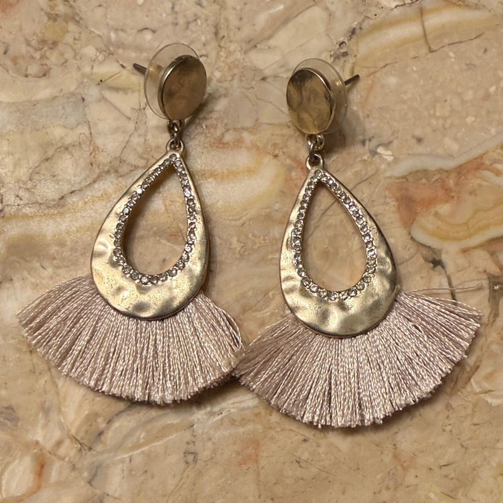 LOFT Gold and Cream Fringe Earrings
